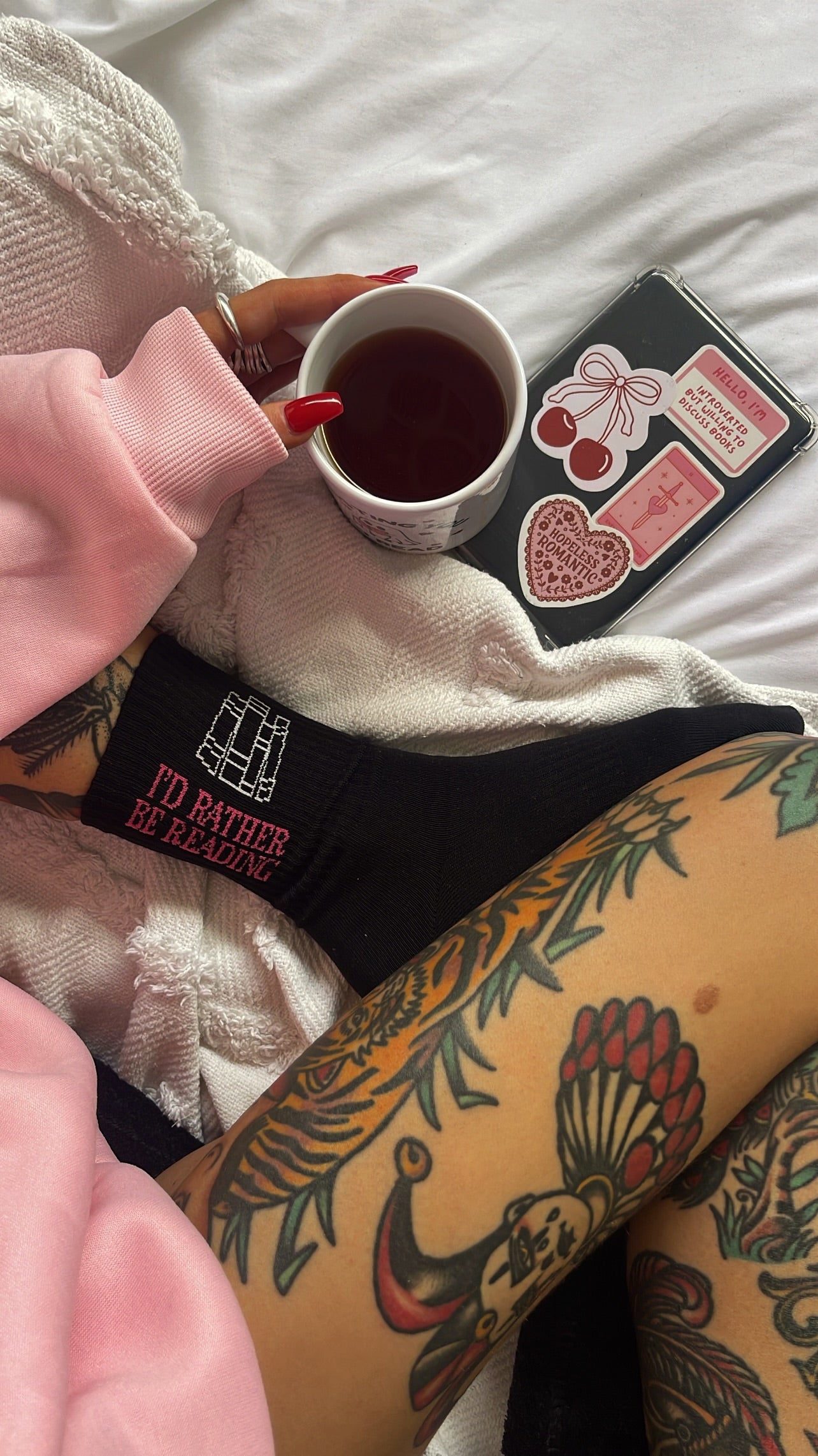 "RATHER BE READING", BLACK BOOK SOCKS