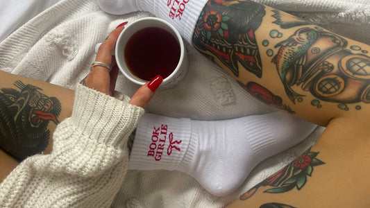 WHITE BOOK GIRLIE SOCKS (RED FONT)