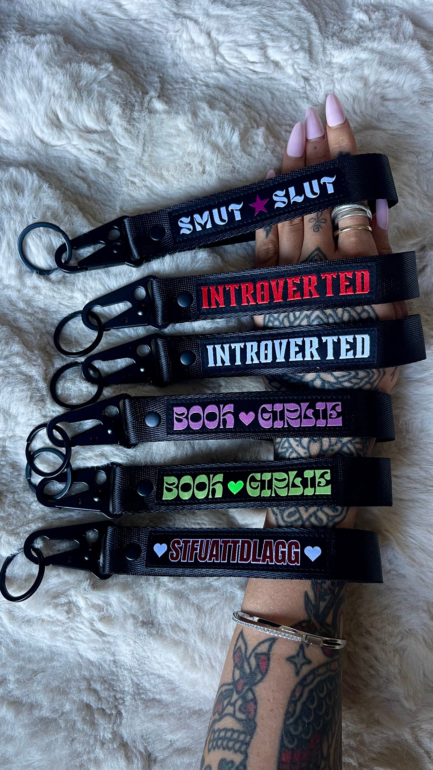 WHITE INTROVERTED KEYCHAIN LANYARD