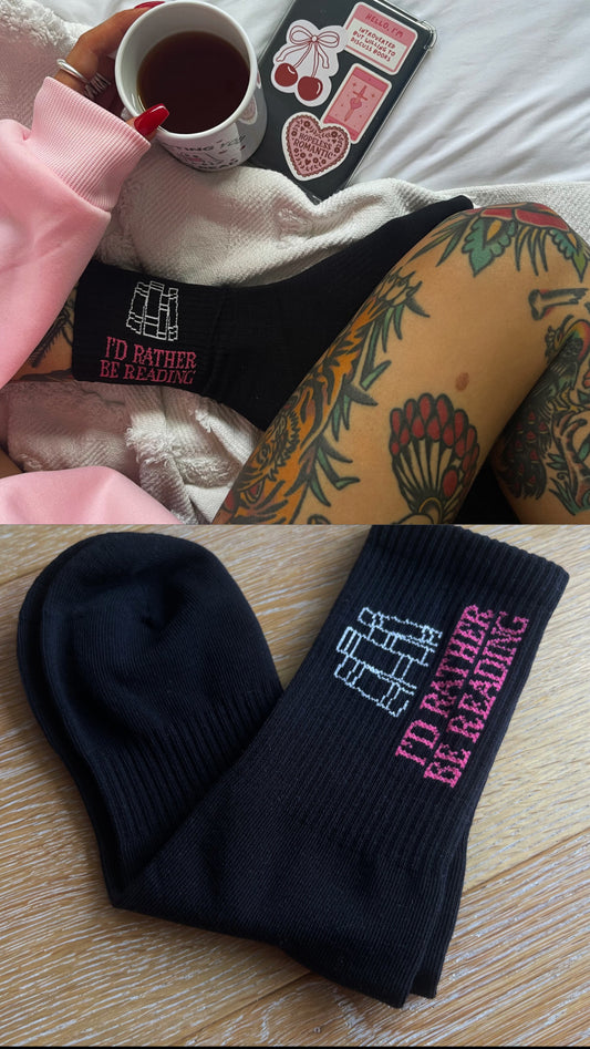 "RATHER BE READING", BLACK BOOK SOCKS