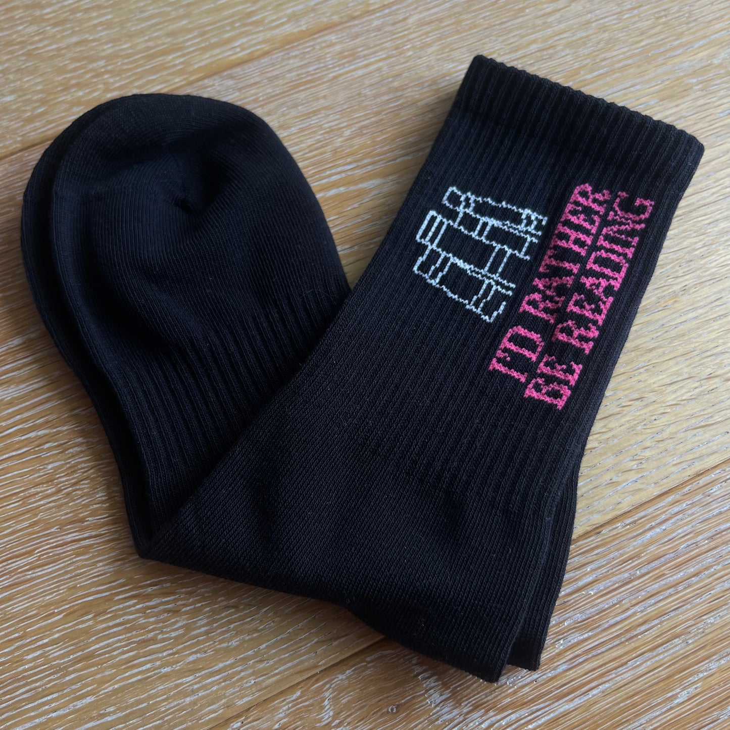 "RATHER BE READING", BLACK BOOK SOCKS