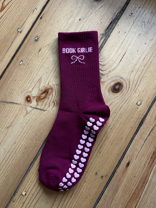 BOOK GIRLIE PILATES GRIP SOCKS, BERRY