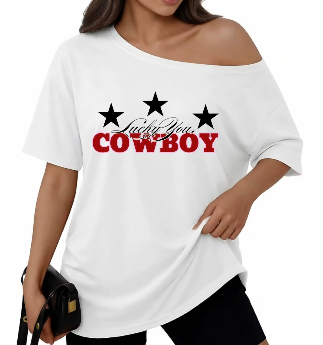 WHITE LUCKY YOU COWBOY, 0FF-THE-SHOULDER
