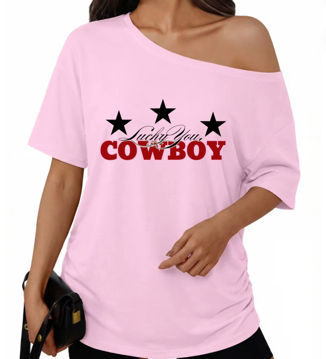 PINK LUCKY YOU, COWBOY 0FF-THE-SHOULDER
