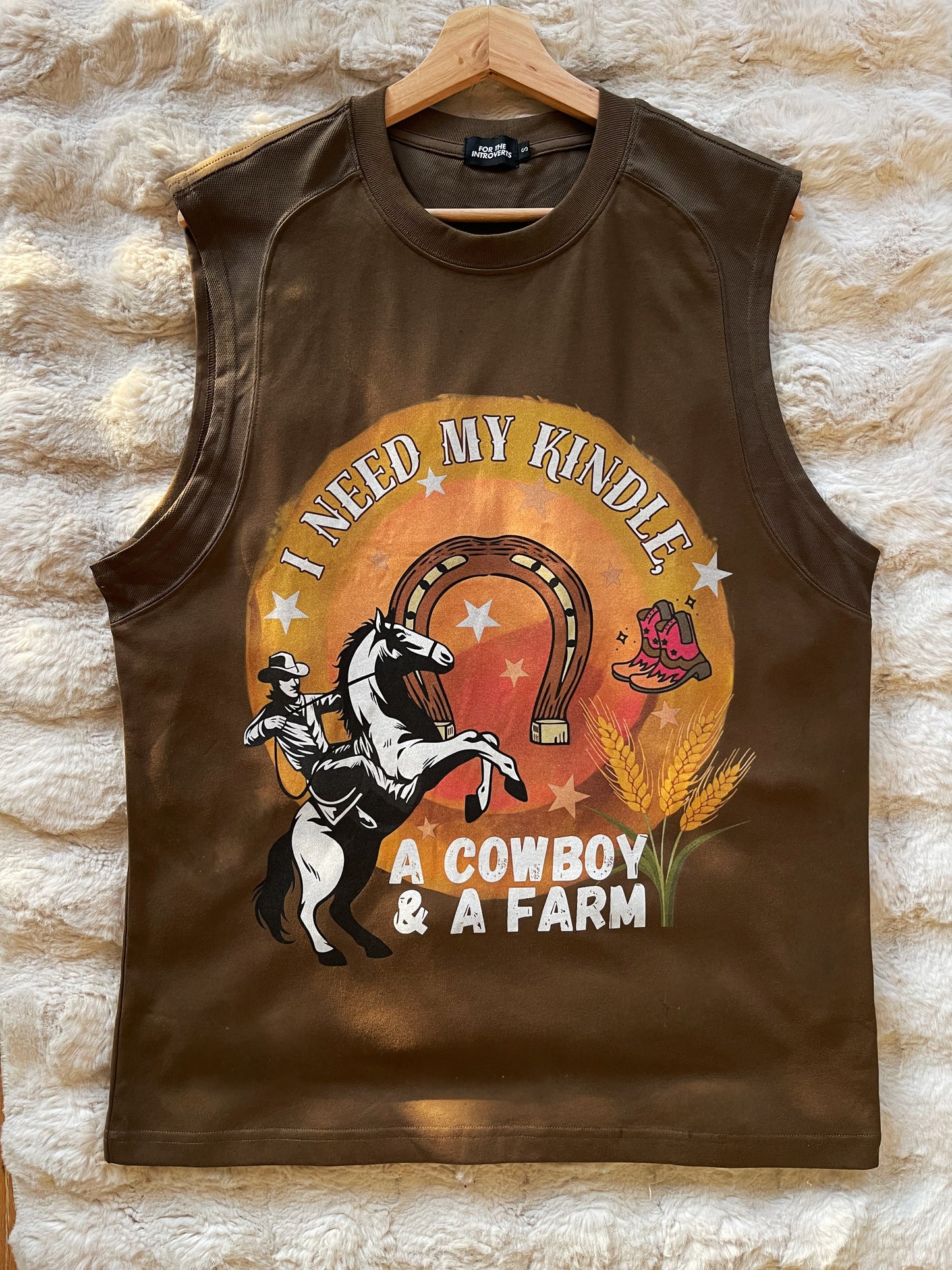 COWBOY OVERSIZED MUSCLE TANK, CHOC BROWN