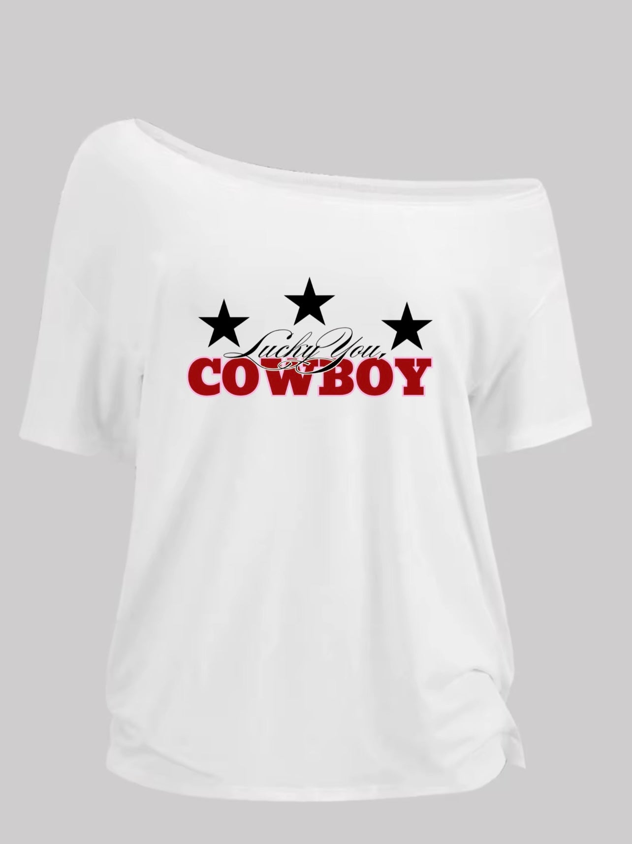 WHITE LUCKY YOU COWBOY, 0FF-THE-SHOULDER