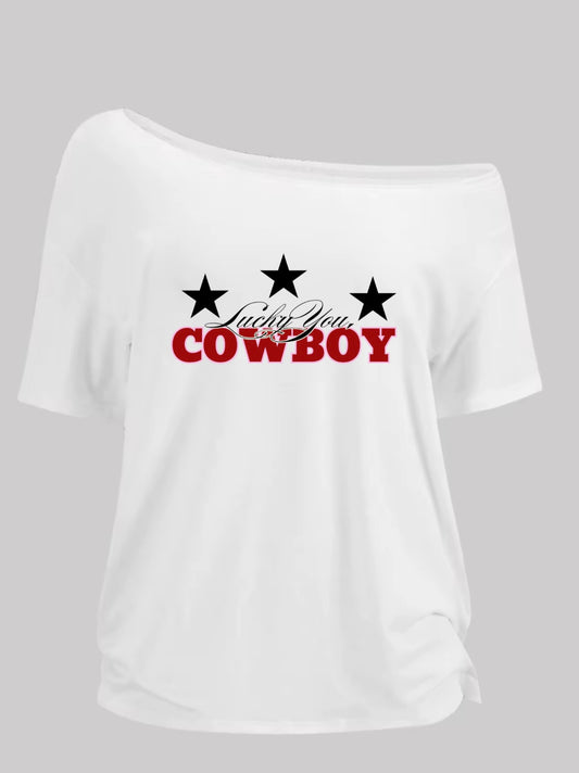 WHITE LUCKY YOU COWBOY, 0FF-THE-SHOULDER