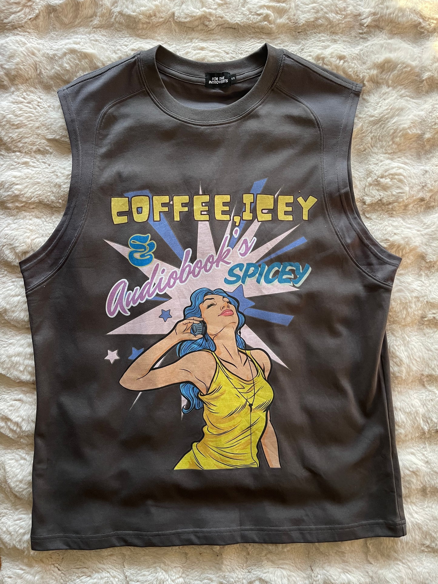 SPICEY OVERSIZED MUSCLE TANK, ACID GREY