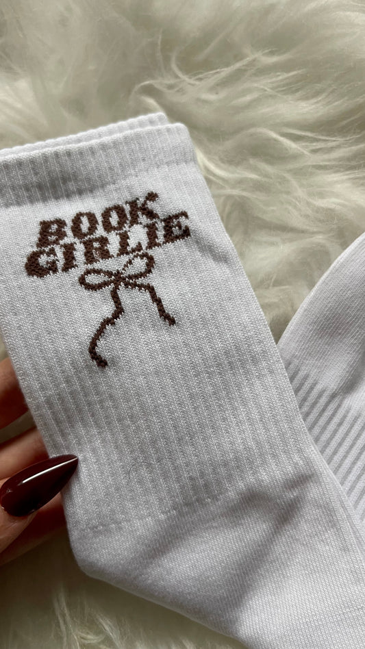 WHITE BOOK GIRLIE SOCKS (BROWN FONT)